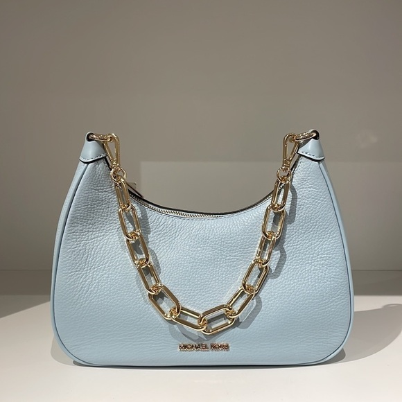 Cora Large Pebbled Leather Chain-Link Crossbody Bag - Picture 2 of 11